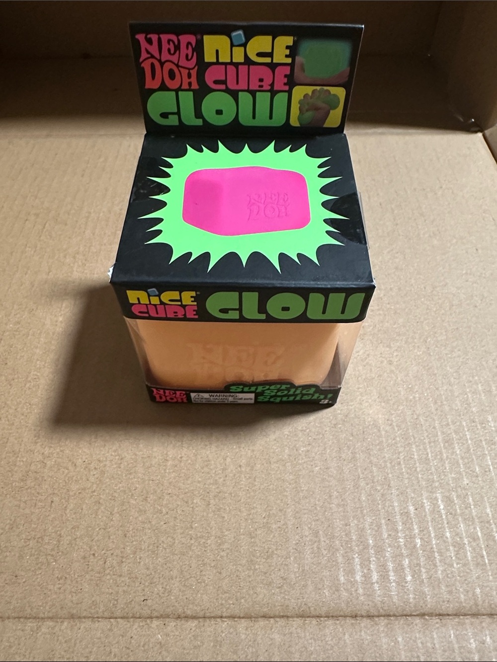 NeeDoh Nice Cube Glow Squishy - Neon Pink & Neon Orange